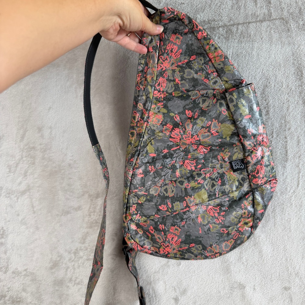AmeriBag Healthy Back Bag Floral Ergonomic Sling Backpack Grey Pink Metallic